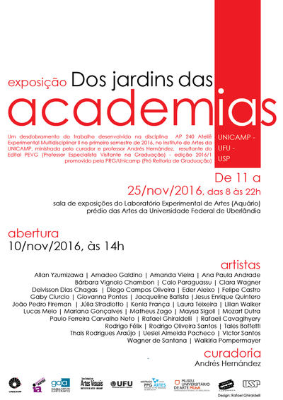 Cartaz de divulgação da exposição "No(s) jardim(ns) das academIAs" (2016)